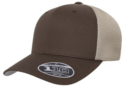 Flexfit 110M Trucker Mid-Profile Mesh Back Snapback Cap - color: Brown/Khaki