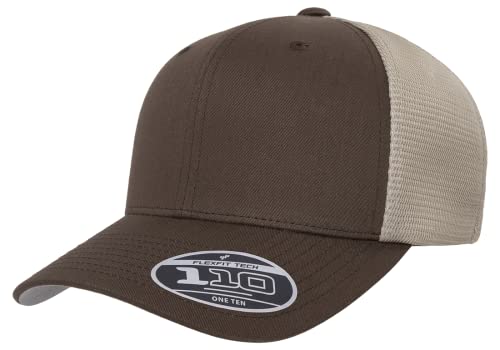 Flexfit 110M Trucker Mid-Profile Mesh Back Snapback Cap - color: Brown/Khaki