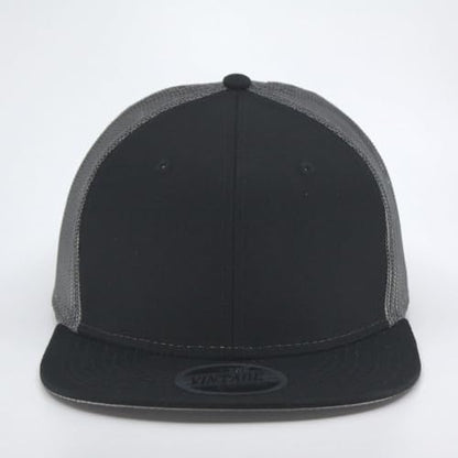 Plain Cotton Twill Flat Brim Mesh Adjustable Snapback Trucker Baseball Cap - color: Black