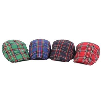QHFHULV Newsboy Cap for Men Cotton Flat Gatsby Ivy Golf Cabbie Driving Hat - color: Plaid Green