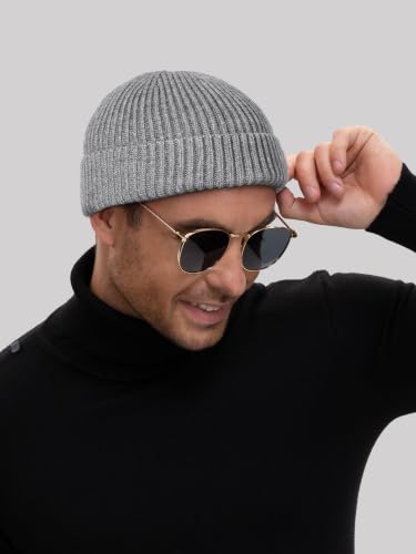 50% Wool Knit Short Fisherman Beanie for Men Women Warm Winter Hat - color: #Grey