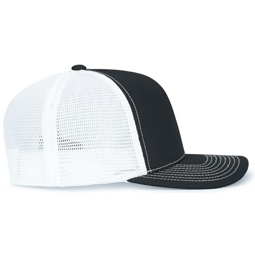 Pacific Headwear Contrast Stitch Trucker Pacflex Snapback Cap - color: Black/White/Black