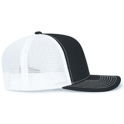 Pacific Headwear Contrast Stitch Trucker Pacflex Snapback Cap - color: Black/White/Black