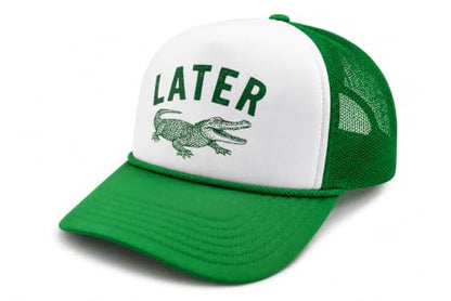 Later Gator Trucker Hat for Men & Women Funny Foam Front Classic 5 Panel Snapback - color: White/Kelly Green