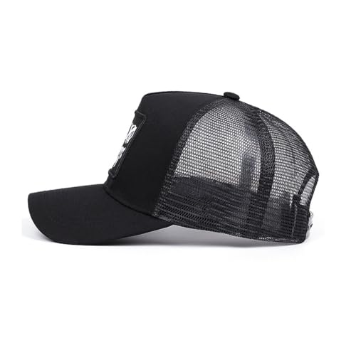 Trucker Hat for Men Women-Mesh Back Breathable Adjustable Snapback Cap-UV Protection Sun Hat for Summer Outdoor Activities - color: Evil Smile Black