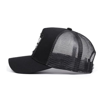 Trucker Hat for Men Women-Mesh Back Breathable Adjustable Snapback Cap-UV Protection Sun Hat for Summer Outdoor Activities - color: Evil Smile Black
