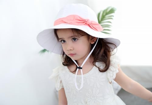 Toddler Kids Baby Girl Sun Hat Floppy Cotton Summer Hat 50+ SPF Protective - color: 202202/White/Pink, size: 12-24 Months