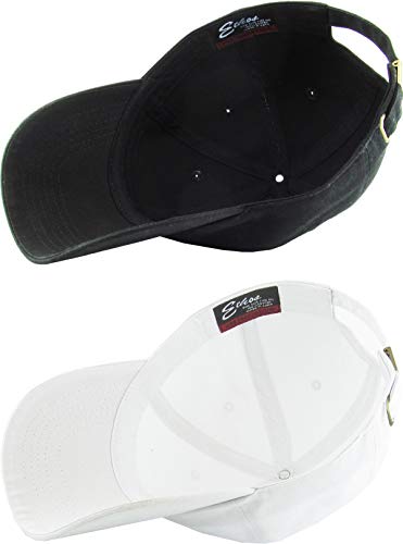 KBETHOS Classic Unisex Cotton Adjustable Low Crown Baseball Cap – Plain Dad Hat - color: Black + White (2 Pack)
