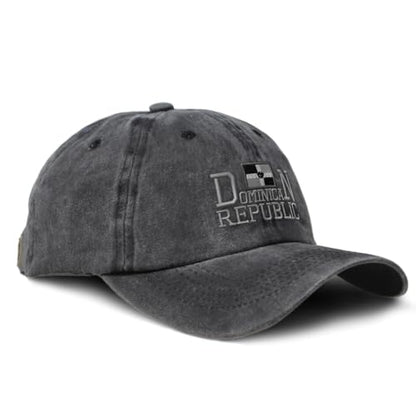Custom Soft Baseball Cap Embroidered Dad Hat Dominican Republic Greyscale B Embroidery Cotton - color: Black Design Only