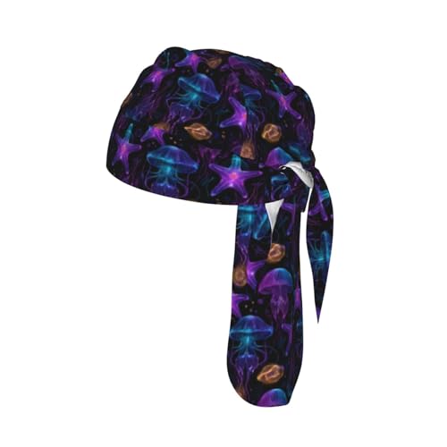Adjustable Cycling Cap, Quick Dry Sports Bandana Skull Cap Helmet Liner - color: Neon Jellyfish Starfish