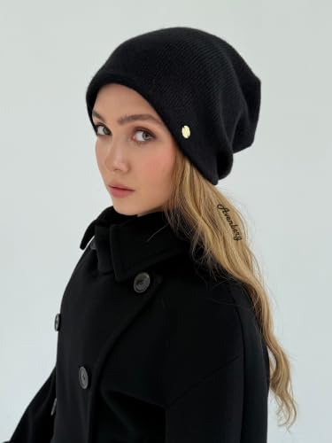 Oversized Slouchy Non-Itchy Knit Beanie Winter Hat for Men & Women - color: Jet Black