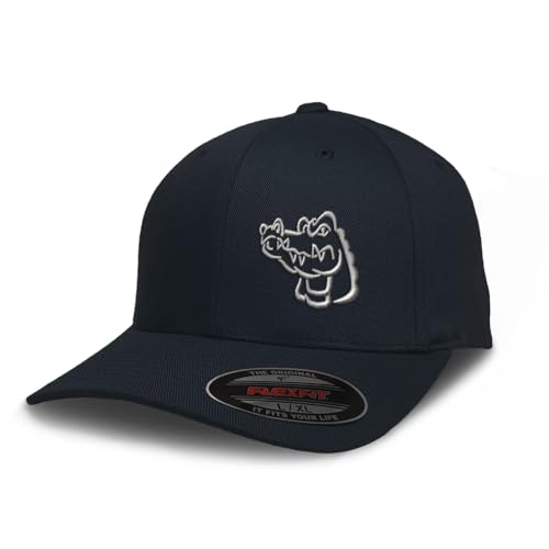 Flexfit Left Side Panel Gator Head Outline Embroidery Hats for Men & Women - color: Dark Navy Design Only, size: Small-Medium