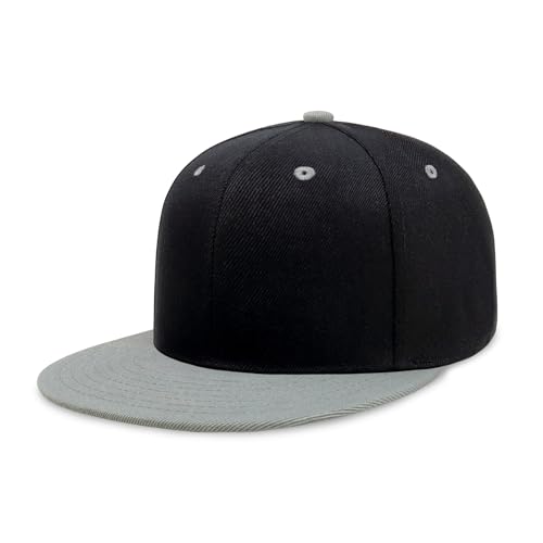 CHOK.LIDS Classic Snapback Flat Bill Hat Blank Adjustable Baseball Cap - color: Black/ Light Grey