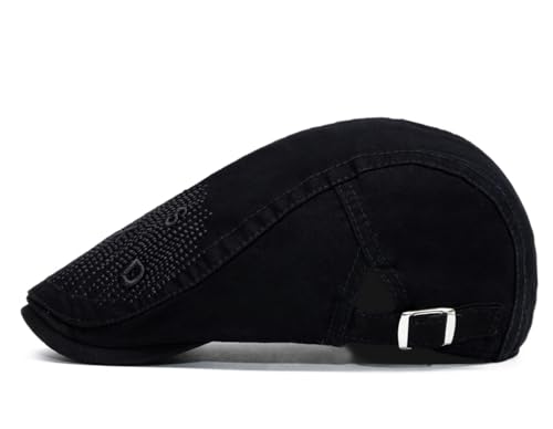 Cotton Newsboy Cap,Breathable Ivy Gatsby Cabbie Beret Hat for Men's Women Driving Hunting Golf - color: Letter Black