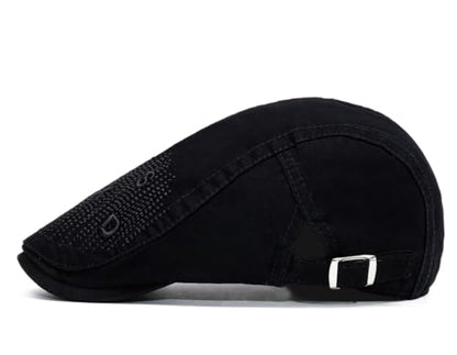 Cotton Newsboy Cap,Breathable Ivy Gatsby Cabbie Beret Hat for Men's Women Driving Hunting Golf - color: Letter Black