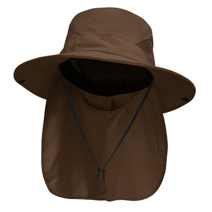 NPJY Sun Fishing Hats with Neck Flap for Men Women UV Sun Protection - color: Pure Brown(with Neck Flap)