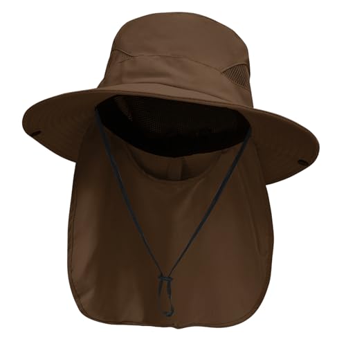 NPJY Sun Fishing Hats with Neck Flap for Men Women UV Sun Protection - color: Pure Brown(with Neck Flap)