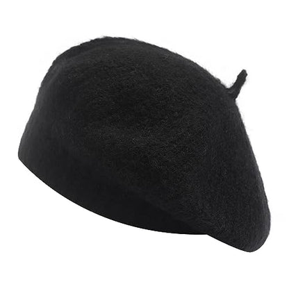 ZLYC Women French Beret Hat Winter Knitted Stretchable Beret Artist Cap - color: Plain Black