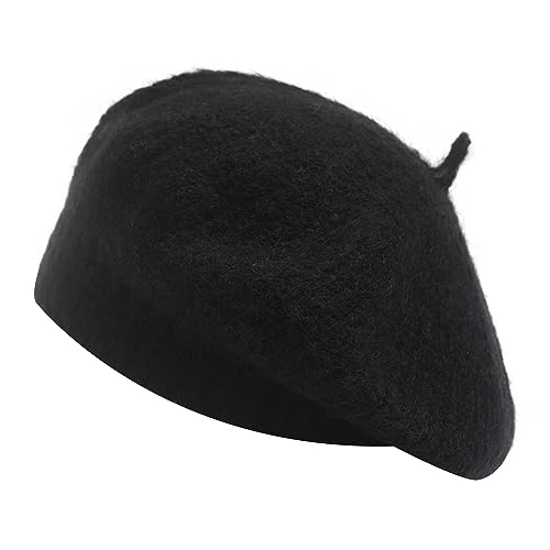 ZLYC Women French Beret Hat Winter Knitted Stretchable Beret Artist Cap - color: Plain Black