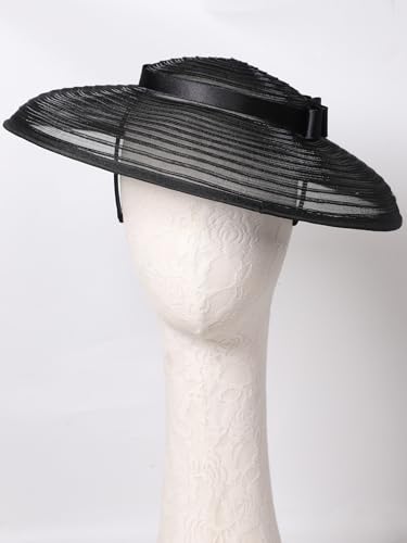 Black Formal Church Hat Headbands for Women Wide Brim Fascinators With Bow