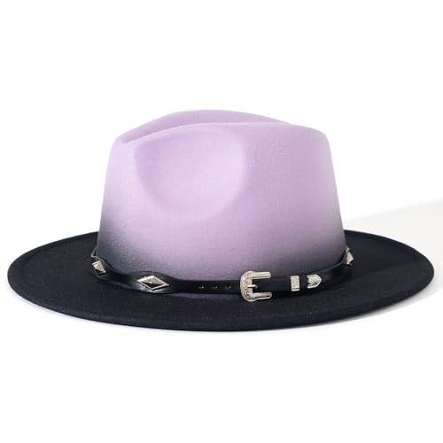Lisianthus Gradient Color Fedora Hat for Women & Men - color: Black Band, Purple
