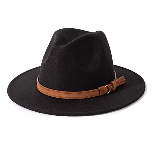 Lisianthus Men & Women Vintage Wide Brim Fedora Hat - color: Black, size: Large