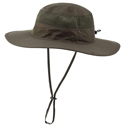 Connectyle UPF 50+ Wide Brim Sun Hat for Men Breathable Cowboy Boonie Hats Outdoor Bucket Hat for Fishing Hiking Safari - color: Army Green