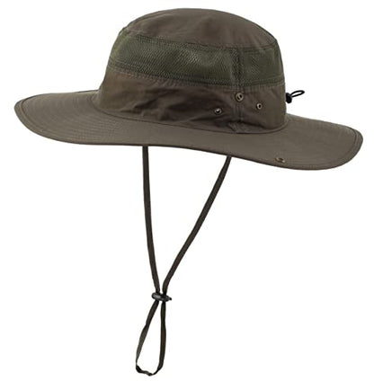 Connectyle UPF 50+ Wide Brim Sun Hat for Men Breathable Cowboy Boonie Hats Outdoor Bucket Hat for Fishing Hiking Safari - color: Army Green