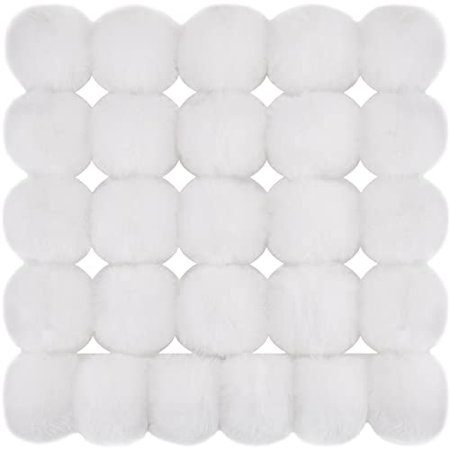 BQTQ 26 Pcs Faux Fur Pom Poms DIY Hat Pompoms with Elastic Loop (White) - color: Pure white