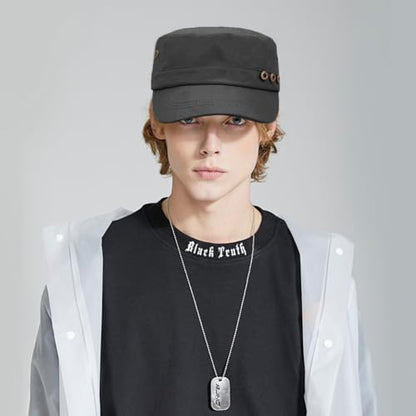 Cadet Army Hat 2 Pieces Flat Top Cap Unisex Military Hat for Women Men - color: Black C + Grey C