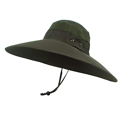 HUAMULAN Men Wide Brim Sun Hat Summer Outdoor Women Bucket Fishing Hats - color: D1-armygreen