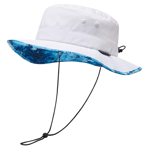 UPF 50+ Foldable Sun Hat Patterned Under Brim Bucket Hats for Summer Hiking Fishing Beach Safari Men Women - color: White, size: Large