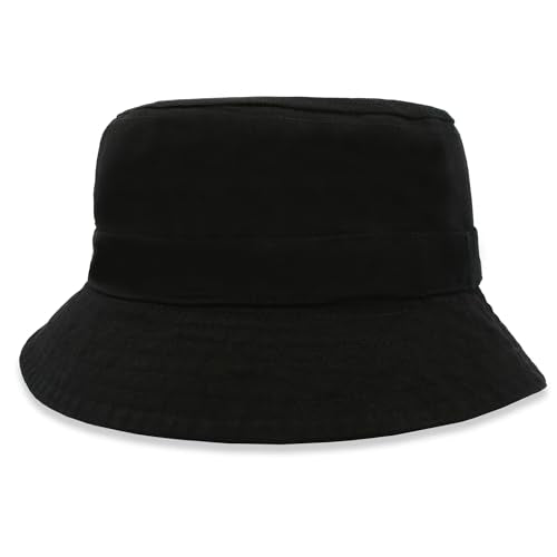Bucket Hat for Kids, Boy and Girl Sun Hat Kid Ages 4-7 and Big Kids 7-14 Years 100% Cotton for Summer Teen Youth Beach Hat - color: Black, size: 7-14 Years