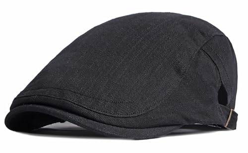 DIYDECAL Cotton Newsboy Flat Caps for Men, Womens Cabbie Driving Beret Hats - color: Black