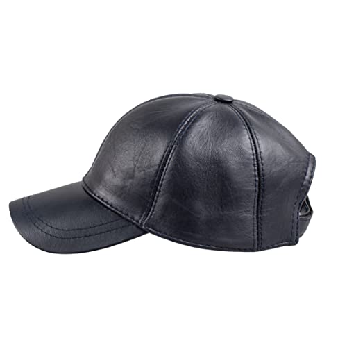 Genuine Leather Unisex Baseball Cap - color: Dark Blue