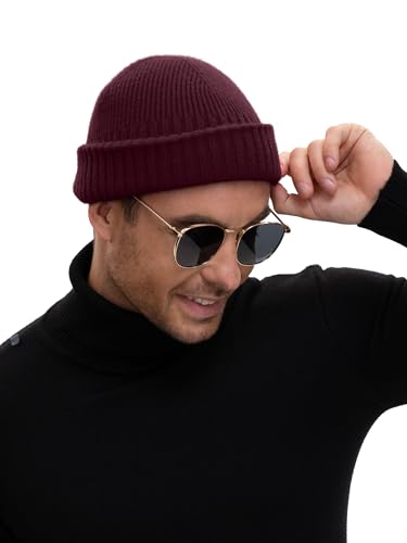 Wool Short Fisherman Beanie for Men Women Double Cuffed Skull Caps - color: 1pcs-wine Red