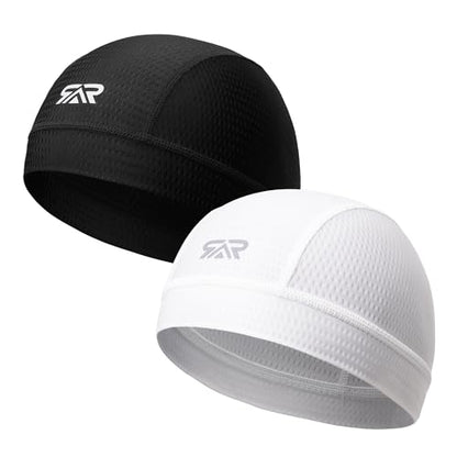 QINGLONGLIN Breathable Mesh Skull Cap Sweat Control HelmetLiner 2-Pack - color: Black + White