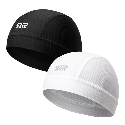 QINGLONGLIN Breathable Mesh Skull Cap Sweat Control HelmetLiner 2-Pack - color: Black + White