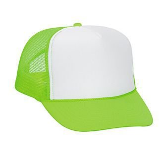 OTTO Neon Polyester Foam Front 5 Panel High Crown Mesh Back Trucker Hat - color: N.grn/Wht/N.grn