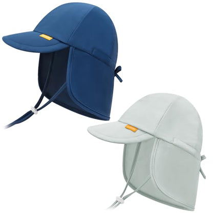 Duoyeree UPF 50+ Baby Sun Hat, Neck Flap Protection for Toddlers - color: B-grey+navy, size: 6-24 Months