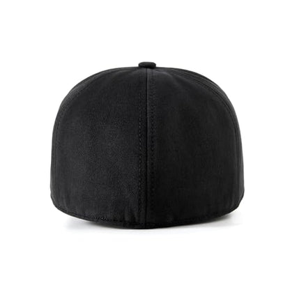 Men's Fitted Cap Winter Fleece Warm Full Closed Baseball Caps Curved Brim Blank Elastic Closed Back Hat K277N - color: Black, size: 7-7 1/4