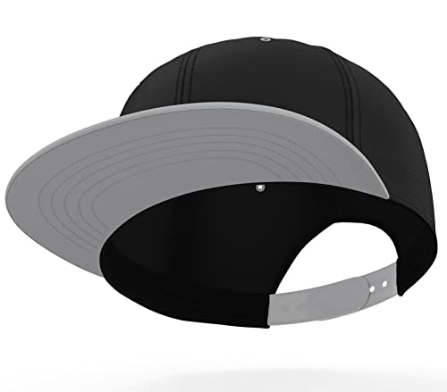 Daxton Classic Blank Snapback Flat Bill Visor Hat Cap One Size Adjustable Back - color: Black Light Grey