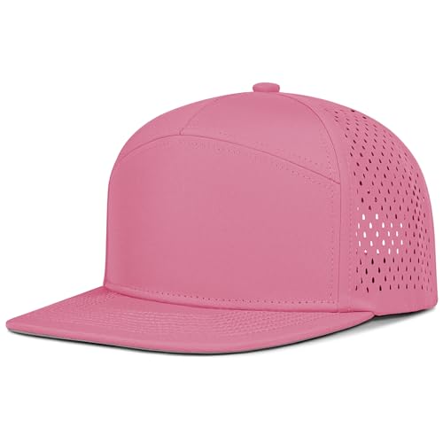 4 Inclusive Sizes Performance Flat Brim Trucker Hat Men Women, 7 Panel Snapback Running - color: 72.pink
