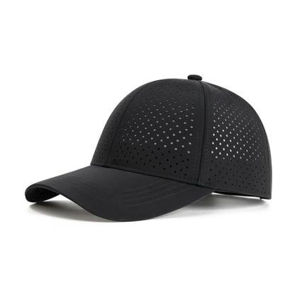 FEINION Men Laser Mesh Breathable Snapback Baseball Cap - color: Black