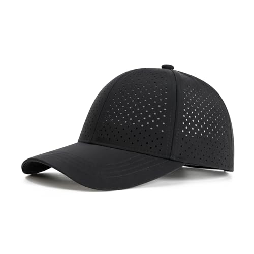 FEINION Men Laser Mesh Breathable Snapback Baseball Cap - color: Black
