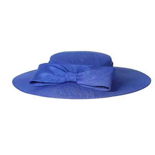 Fascinators Women Wide Brim 20s 50s Derby Pillbox Hat Bowknot Cocktail Tea Party Church Dress Hats - color: Royal