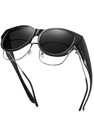 Wzerry Polarized Fit Over Glasses Sunglasses for Women Cat Eye UV400 - color: A01 L Size Black/Grey