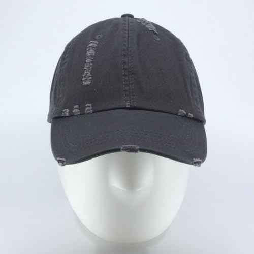 Washed Cotton Distressed with Heavy Stitching Adjustable Baseball Cap - color: Distressed Charcoal Gray