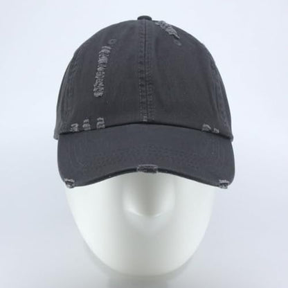 Washed Cotton Distressed with Heavy Stitching Adjustable Baseball Cap - color: Distressed Charcoal Gray