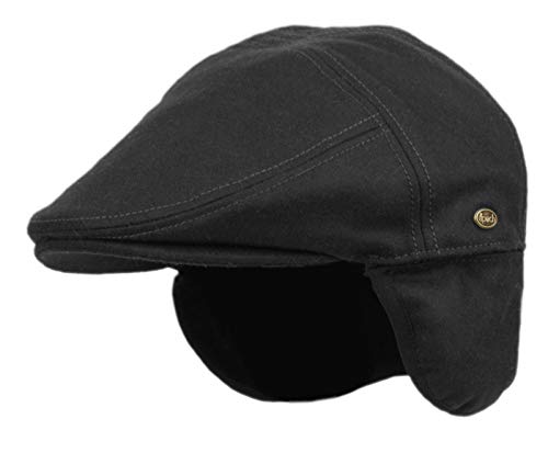 EPOCH Wool Blend Herringbone Winter Ivy Cabbie Hat w/Fleece Earflaps – Driving Hat - color: Black, size: Medium